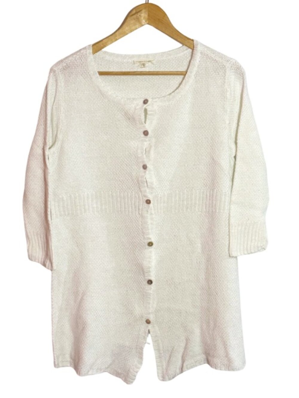 Eileen Fisher 100% Hemp Lightweight Cardigan 3/4 Sleeve Boho Sweater Size M